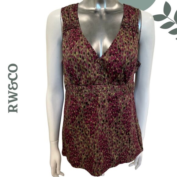 RW&CO Women’s Cotton Top with Empire Waist | Plum Olive Green | Size Large - Picture 1 of 7